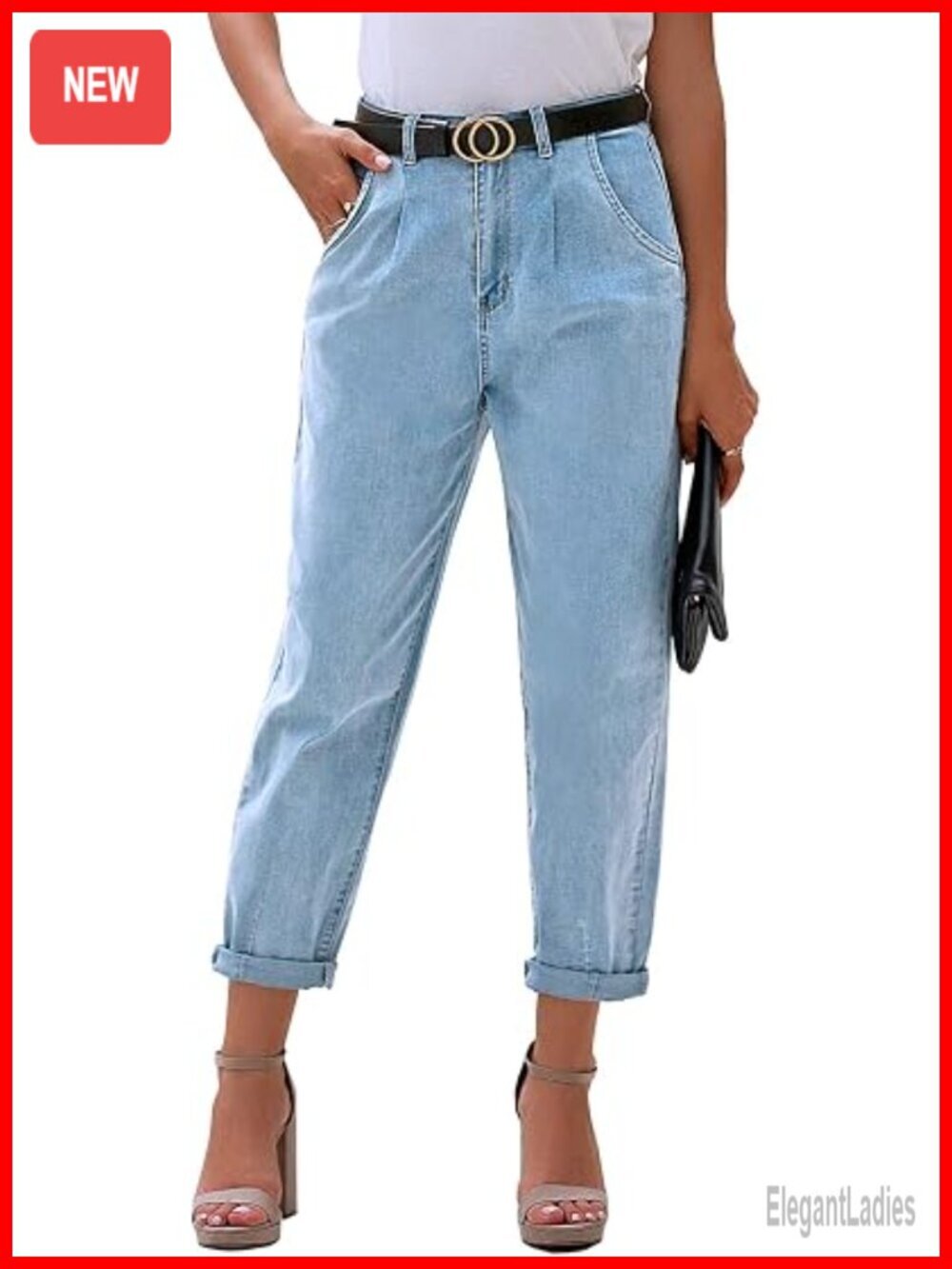 High Waisted Stretchy Mom Jeans Loose Fit Denim Pants